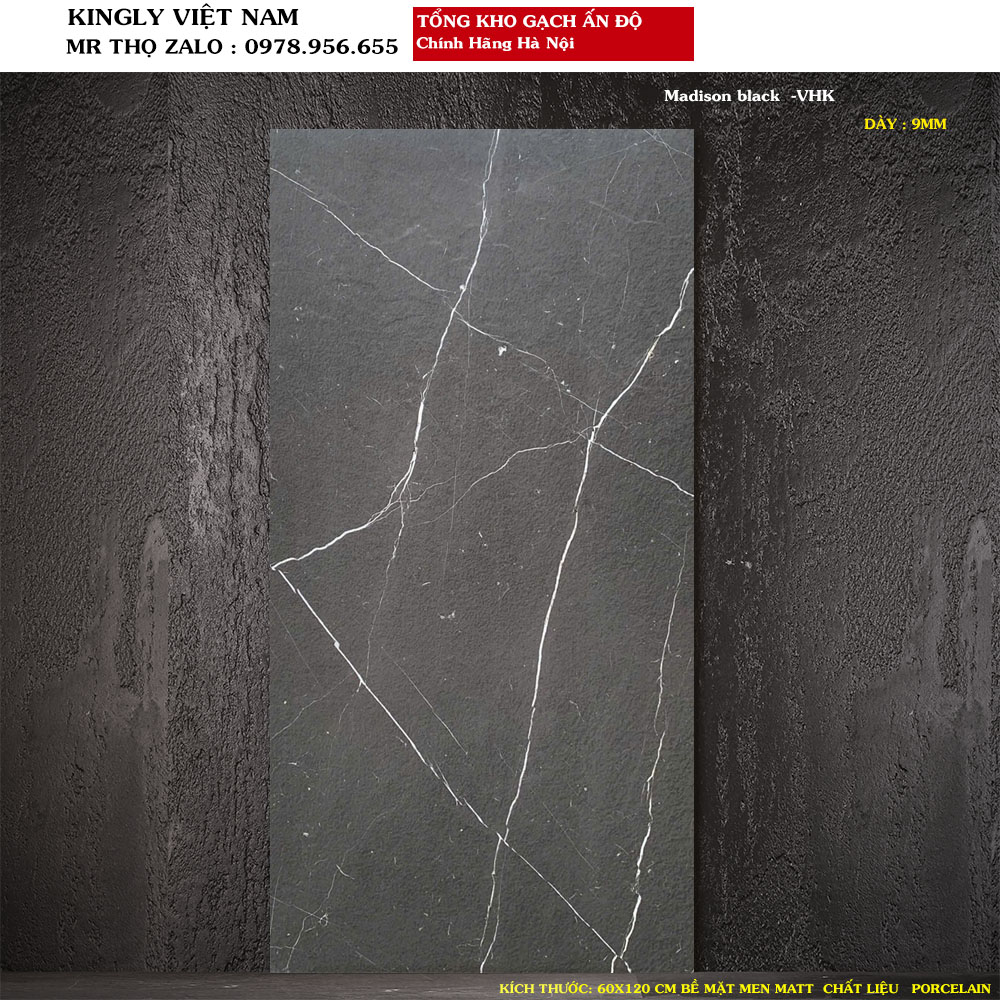 Gạch lát nền vân đá 60x120 cm ấn độ Madison black 